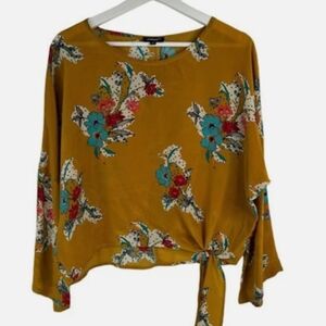 Tolani Gold Asymmetrical Tie Front Blouse
